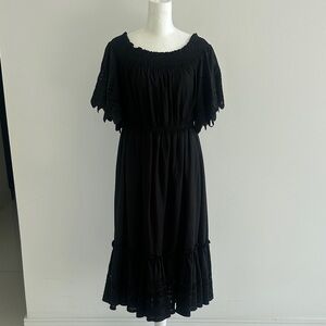 Kobi Halperin Black Smocked Waist Midi Dress